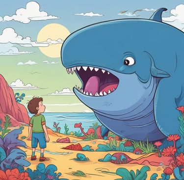 Noah's ark floats on the water with animals.
