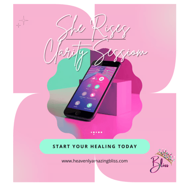 She Rises Clarity Session promotional graphic for healing and spiritual coaching services.