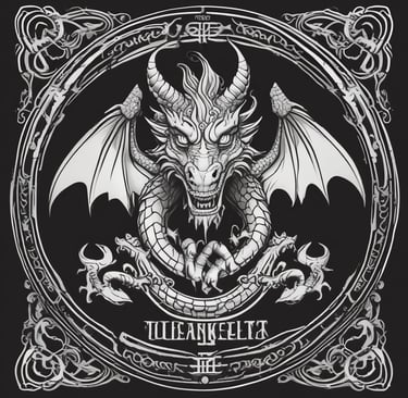 a black and white logo with a dragon on it