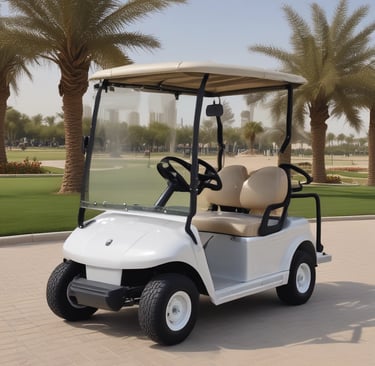 A stylish electric shuttle transporting guests at a resort.