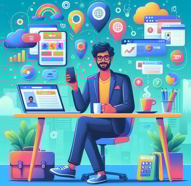 a man sitting at a desk with a laptop and a laptop