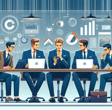 a group of business people working on laptops