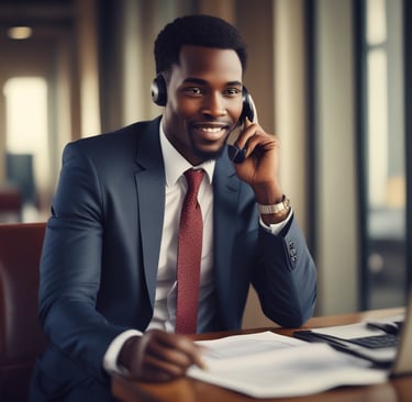 A diverse group of professionals discussing in a modern office setting.