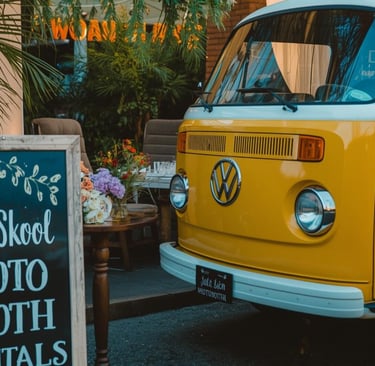 Yellow Volkswagen at Holiday party VW Bus photo booth