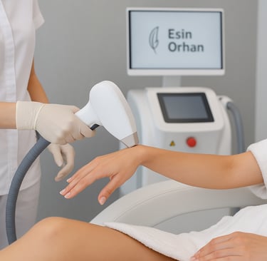 Lazer epilasyon sırasında rahat bir şekilde işlem gören kadın danışan