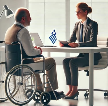 Σύμβουλος σύνταξης εξυπηρετεί άτομο με αναπηρία στο esintaxi.gr