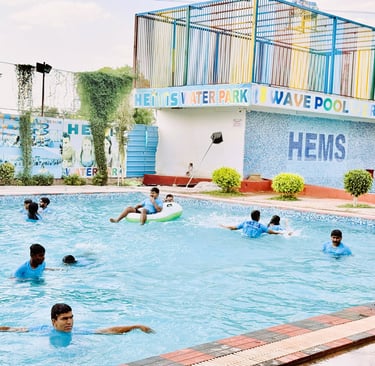 a group of people in a swimming pool