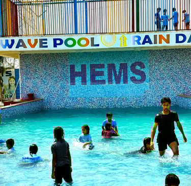 a group of people in a swimming pool