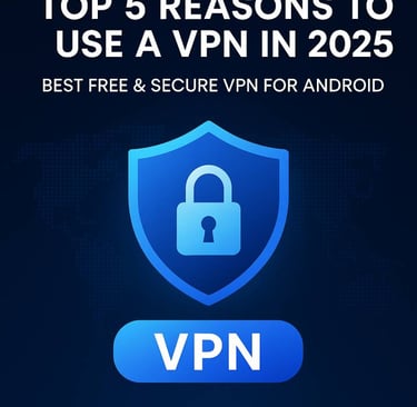 a blue shield with the words top 5 reasons to use a vpn vpn