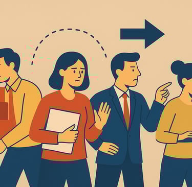 **Alt Text:** Illustration of a team facing different directions, symbolizing conflicting priorities