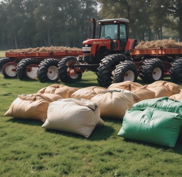 A vast agricultural field with rows of lush green plants extends into the horizon under a partly cloudy sky.