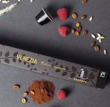 Real Coffee Venezia Espresso Capsules – 80% Arabica and 20% Robusta blend in recyclable aluminum pods, Nespresso® compatible