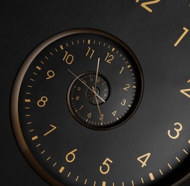 a clock showing infinite spiraling time