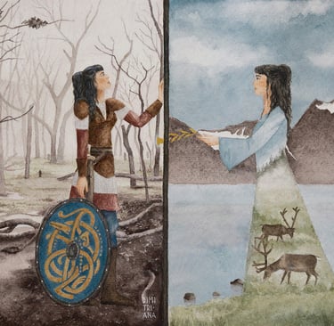 Women standing in front of a door