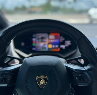a steering wheel of a car with a steering wheel