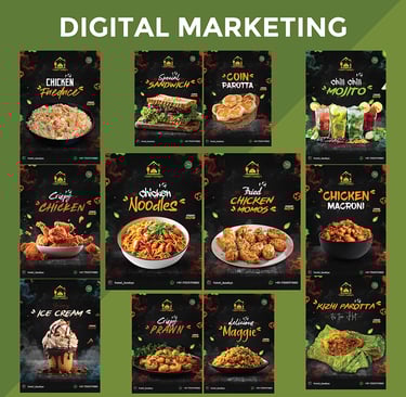 Digital marketing poster for a restaurant featuring high-quality images of signature dishes