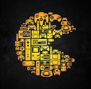 la imagen del pac-man hecha con las emblematicas videoconsolas