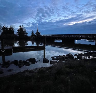 A blue sunset over Waterside Lane Bridge in Clinton, CT