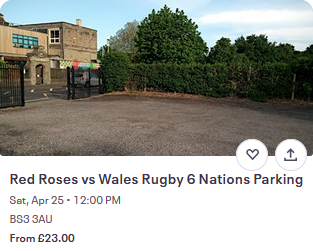 Red Roses vs Wales Rugby 6 Nations Parking Link