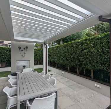 Ficus tuffi hedge with ficus pumila backdrop in this high end gareden in Birkenhead