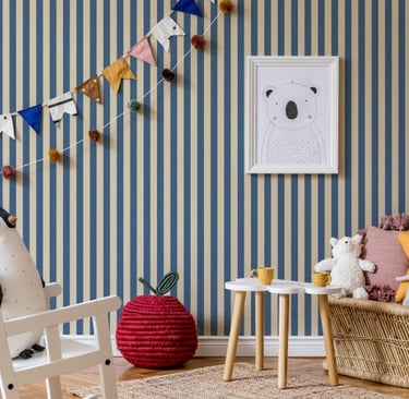 Papier peint rayures bleu Augustine
