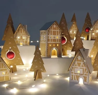 village de Noël alsacien en carton recyclé écoresponsable Mobilier Rossmann
