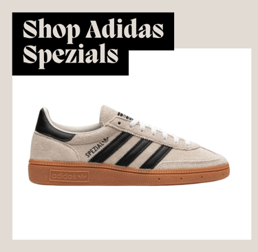 A picture of Adidas Spezial sneakers with the text "Shop Adidas Spezials"