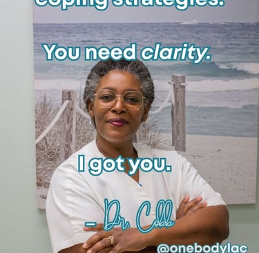 Quote on turquoise background: “You don’t need more coping strategies. You need clarity. I got you. 