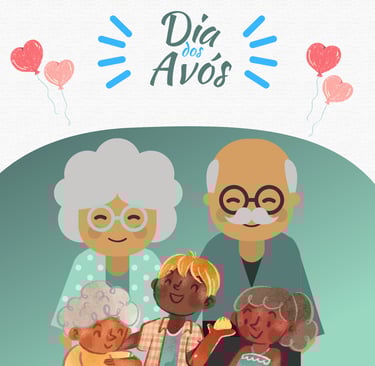 UMA IMAGRM COM VOVÓ, VOVÕ E SEUS NETINHOS SORRINDO E FELIZES