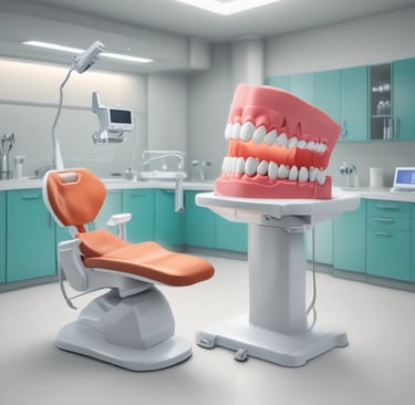 Close-up of a dental prosthetic being carefully crafted by a skilled technician in a bright, modern lab.