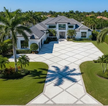 A residential concrete driveway aerial shot in Fort Myers.