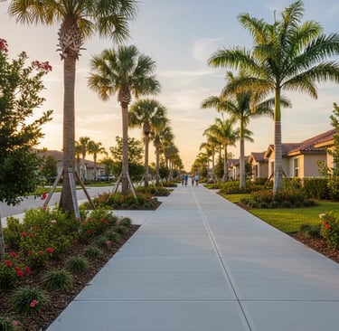 a clean concrete sidewalk and walkway in Fort Myers, FL neighborhood