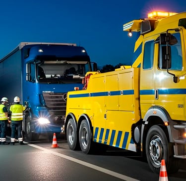 Remolcadora asistiendo camión