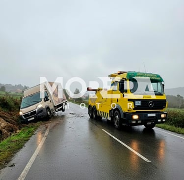 Grúa de asistencia en carreteras rescatando camión