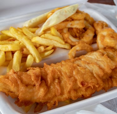 Classic British fish and chips on plate London pub