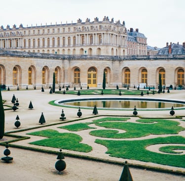 Palace of Versailles exterior facade and gardens in France