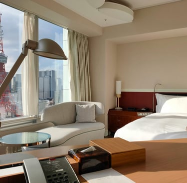 Modern boutique hotel interior in Tokyo with Japanese design elements