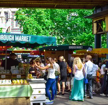 Borough Market food stalls with fresh produce and artisan vendors London
