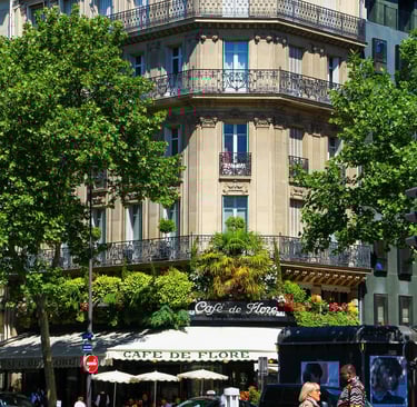 Classic Parisian café terrace in Saint-Germain-des-Prés neighborhood