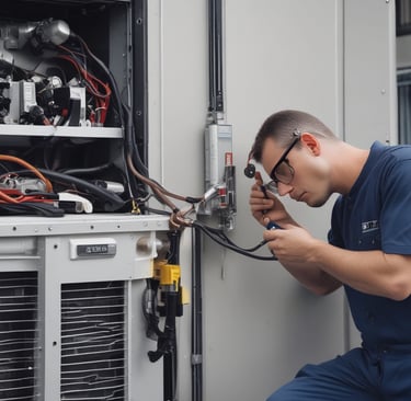 Technician inspecting the cooling system inside a truck unit.