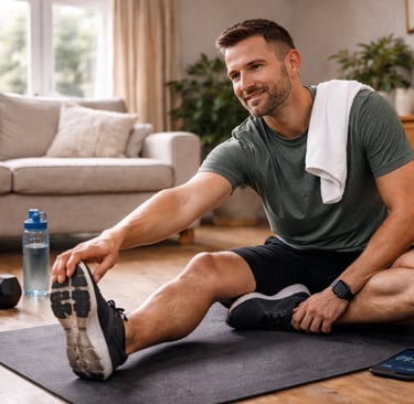 Home workout recovery session by a Robb Sheridan personal training client