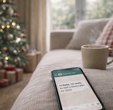 WhatsApp message sent to Robb Sheridan about starting a fitness plan for 2026