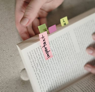 Photo by cottonbro studio: https://www.pexels.com/photo/book-with-sticky-notes-3832033/