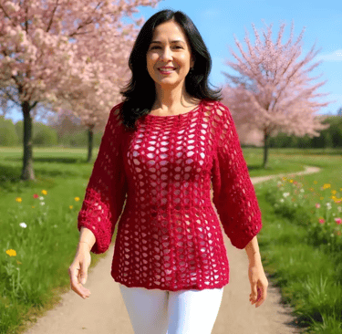 Tunique Lamponella en crochet d’un rouge éclatant pour l'été Taille M/L