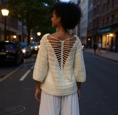 Pull Butterfly au crochet avec un dos ouvert sublimé par un motif ajouré T 38/40