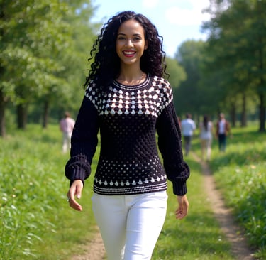 Pull Damia en crochet noir et blanc géométrique T 38/40
