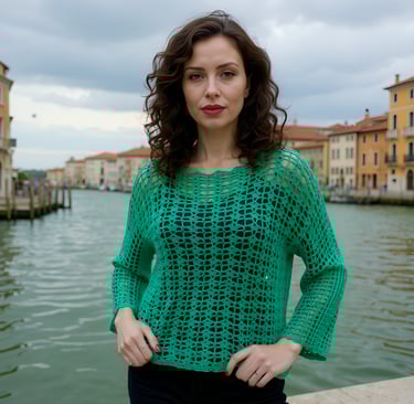 Pull Marimar fait main au crochet en maille vert ajouré T 38/42