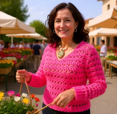 Pull Reine de Saba fait main au crochet en rose vif T 38/40