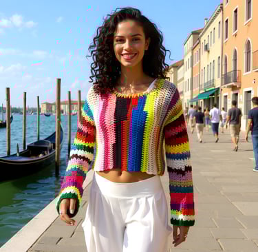 Pull Tapatouvu au crochet multicolore très original et léger T 38/40