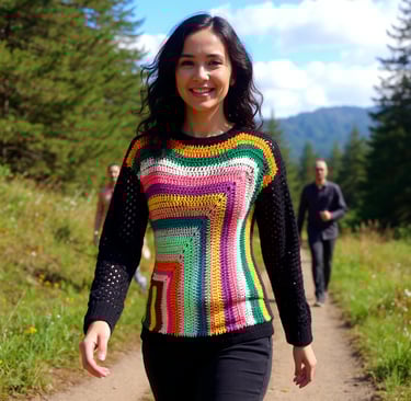 Pull Vasarello fait main en crochet multicolore et motif géométrique T 38/42